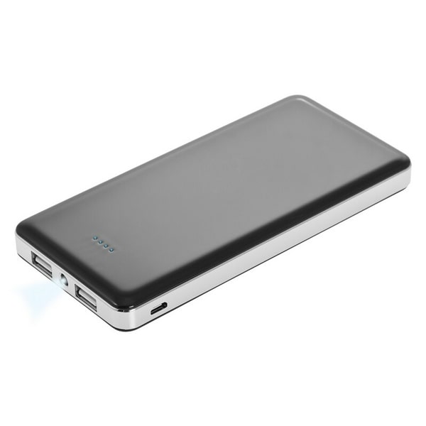 Powerbank med lys - metal/plast 12000 mAh - Sort